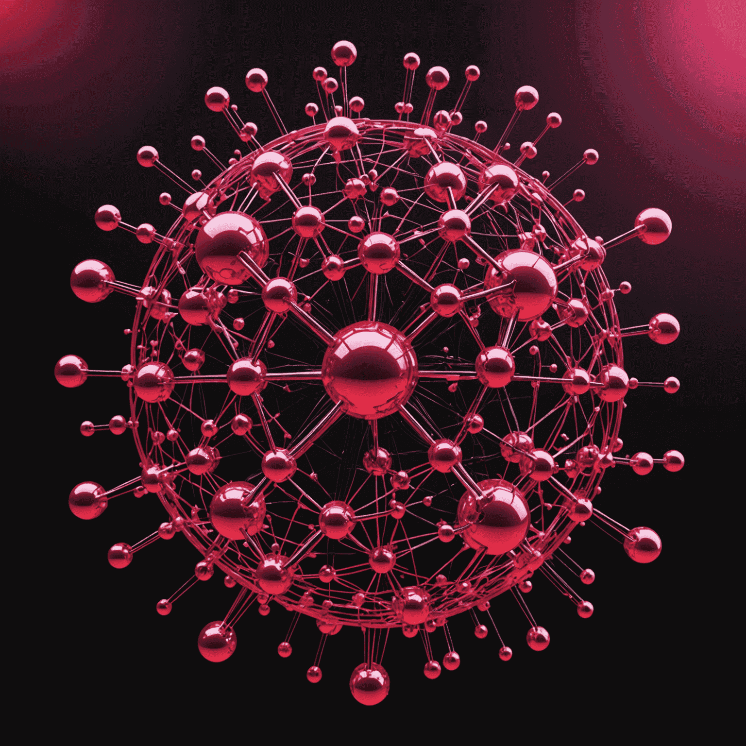 A futuristic representation of quantum computing with interconnected qubits and data streams visualized in vibrant red and pink colors against a black background
